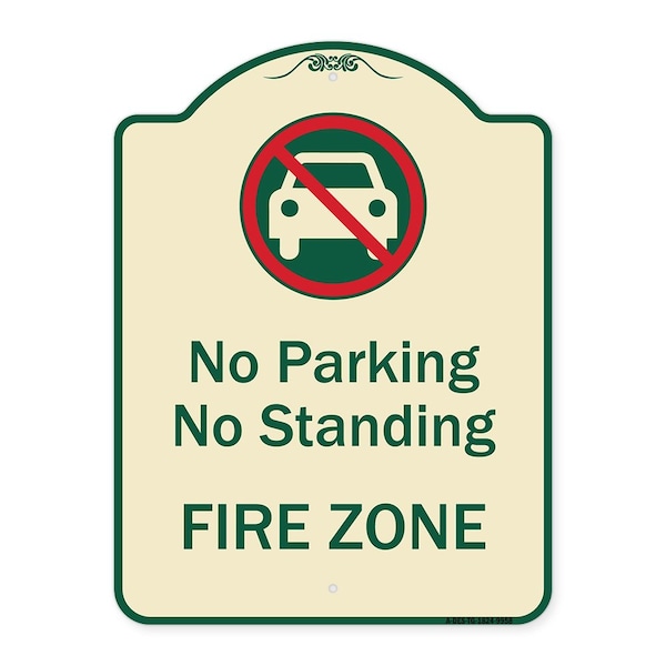 Designer Series-No Parking Or Standing Fire Zone With Graphic, 24" x 18", TG-1824-9958